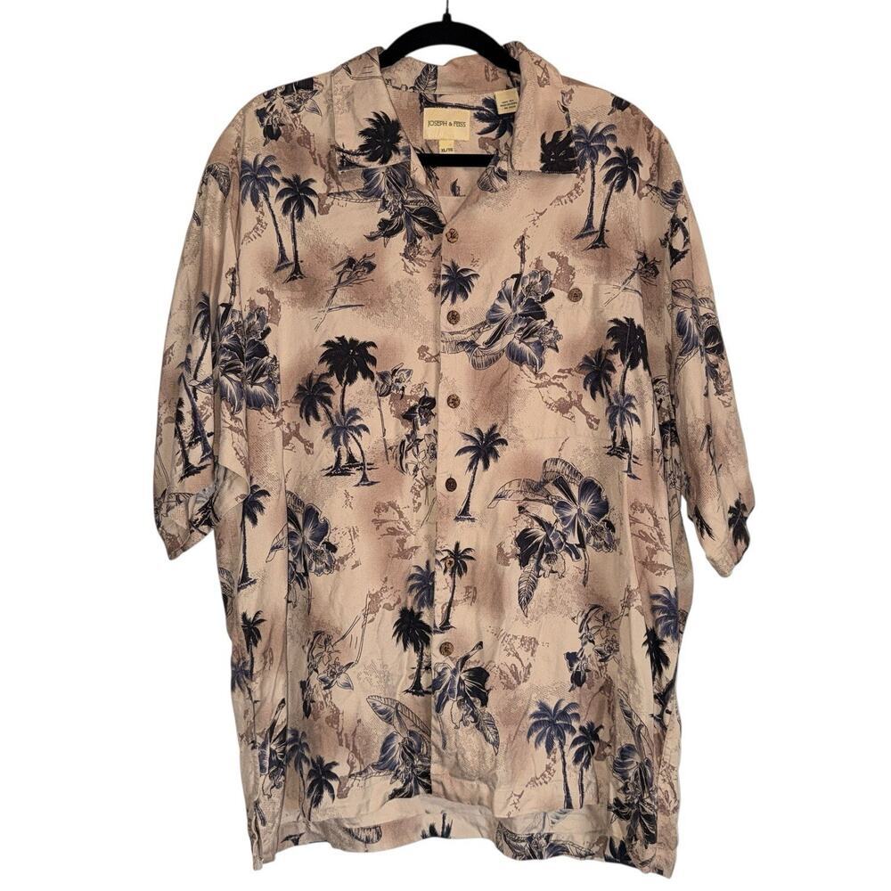 Tropical Print Vacation Joseph & Feiss Sz XL 100% Silk Button Down Shirt‎